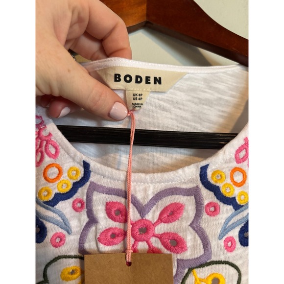 Boden White Embroidered Tiered Midi Dress Cottagecore Slub Cotton 4P NWT - Picture 2 of 7